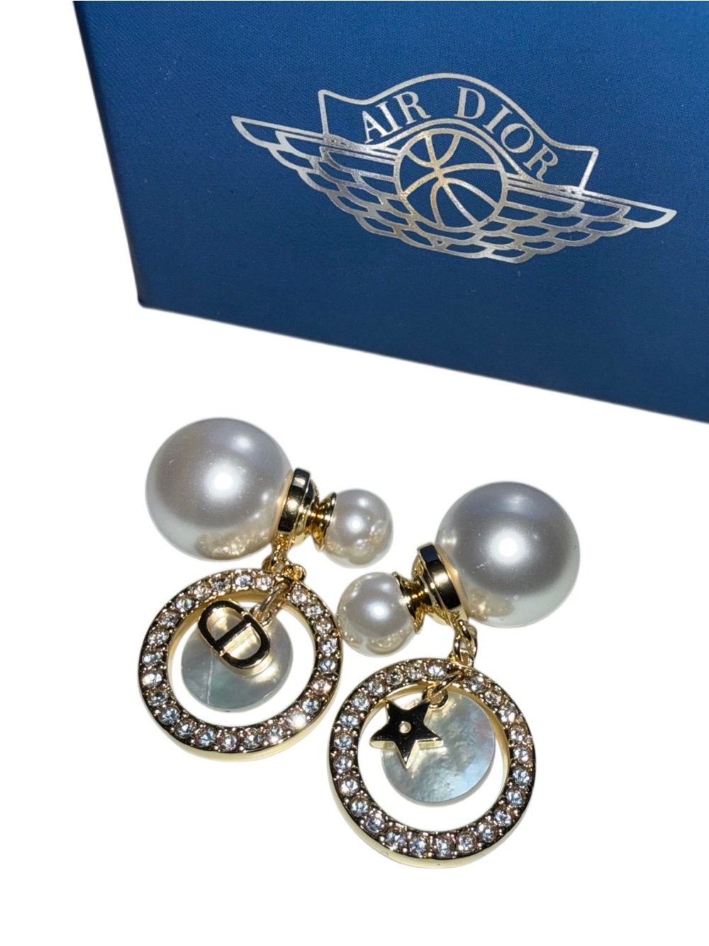 Pearl Drop Earrings Crystal Circle Dangle Gold Tone Statement Jewelry